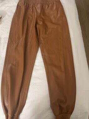 Alice + Olivia Tan Faux Leather Jogger Pants
